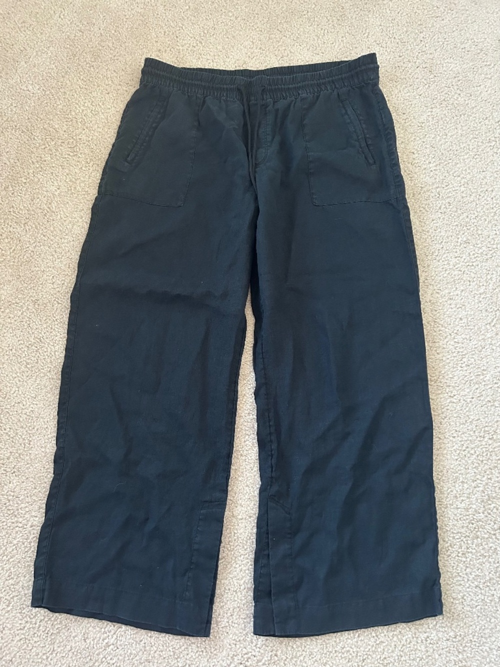 Athleta Retreat 100% Linen High Rise Wide Leg Relaxed Fit Pants XL Tall Black